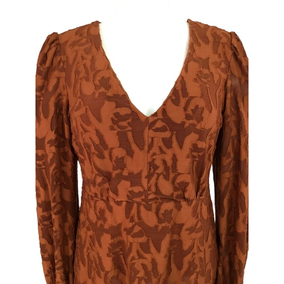 Eva Franco Anthropologie Burnout Velvet Top sz XS Puff Sleeve Sheer Rust Orange - Picture 3 of 16